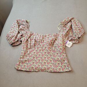 ASTR the Label Tie Back Bubble Sleeve Blouse Top in Yellow Cropped Size Medium